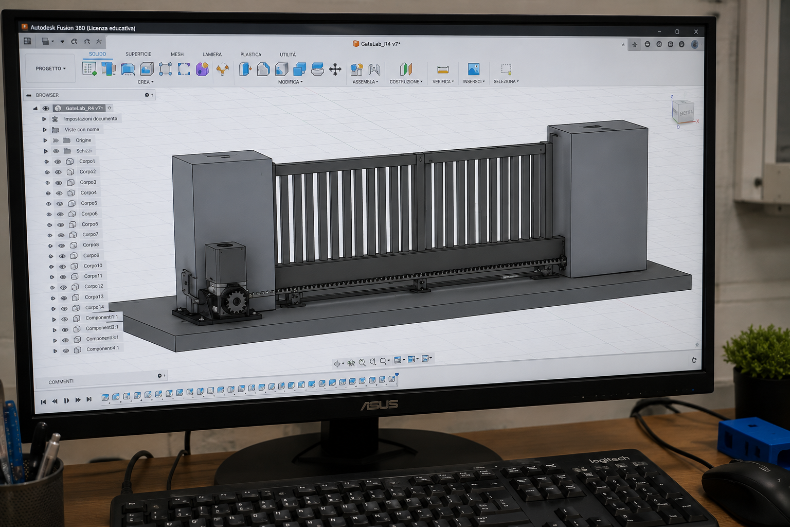 Modello Fusion 360 del cancello automatico